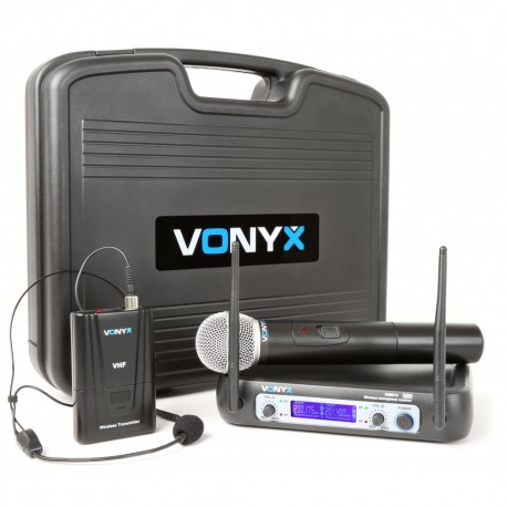 WM-512C Combi System Wireless VHF 2 canales con la computadora de mano, de Bodypack y Display, Vonyx