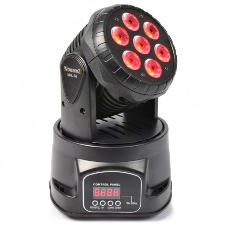 BeamZ MHL74 mini cabeza móvil Wash 7x10W DMX 12 canales Quad LED