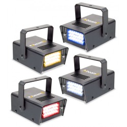 BeamZ Conjunto de 4 mini LED estroboscopios RYBW