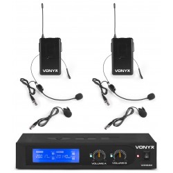WM522B Micrófono inalámbrico VHF 2 canales con 2 micros de diadema Vonyx
