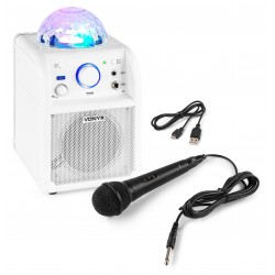 SBS-50W Bafle karaoke blanco con Bluetooth y bola LED Vonyx