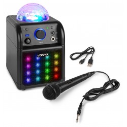 SBS-50B Bafle karaoke negro BT, bola y luces LED Vonyx