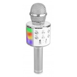 KM-15S Micrófono de karaoke con altavoz BT/MP3 incorporado e iluminación LED color plata